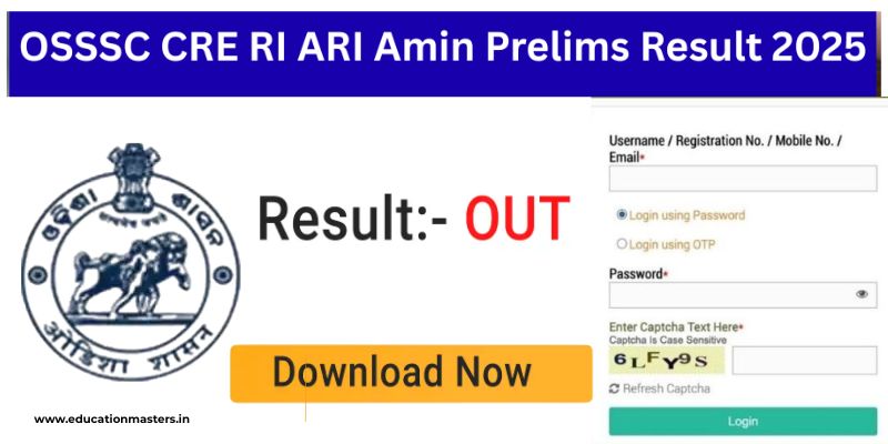 OSSSC CRE RI, ARI, Amin Prelims Result 2025
